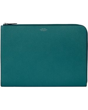 Smythson Small Panama Leather Laptop Case - Green
