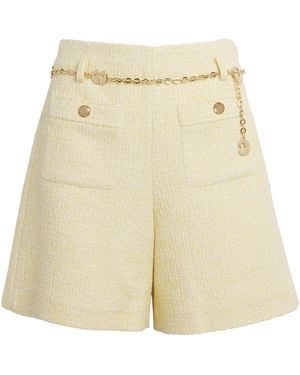 Maje Tweed Belt-Detail Shorts - Natural