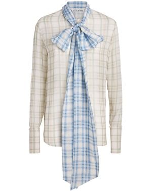Acne Studios Silk Check Scarf-Collar Shirt - Blue