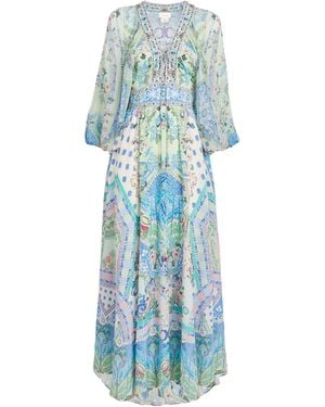 CAMILLA Silk Embellished Maxi Dress - Blue
