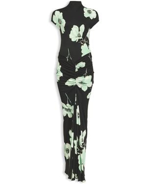 Alaïa Floral Draped Maxi Dress - Black