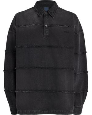 Juun.J Denim Distressed Polo Shirt - Black
