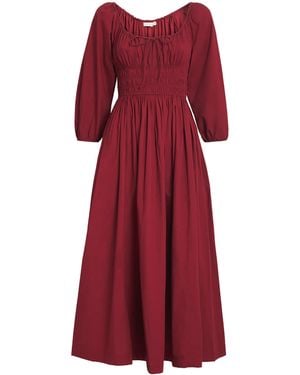 Doen Organic Cotton Quintessa Midi Dress - Red