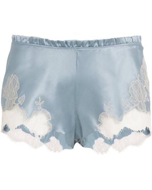 Carine Gilson Silk Lace-Trim Shorts - Blue