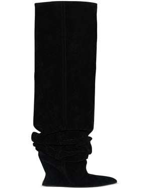 Balmain Suede Knee-High Wedge Boots 95 - Black