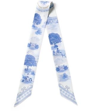Aspinal of London Silk Landscape Skinny Scarf - Blue