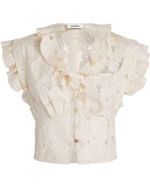 Sandro Embroidered Floral Crop Top - White