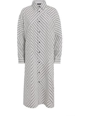 Eskandar Stripe A-Line Midi Shirt Dress - Grey