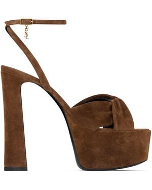 Saint Laurent Suede Franciane Platform Sandals 105 - Brown