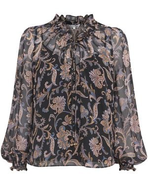 Veronica Beard Stretch-Silk Paisley Hickory Blouse - Grey