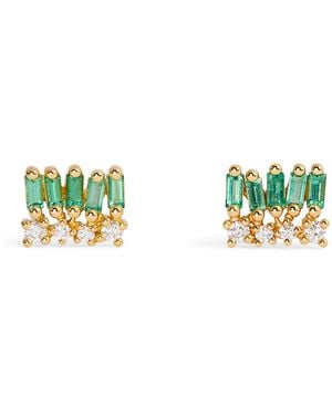 Suzanne Kalan Diamond And Emerald Short Stack Stud Earrings - Green