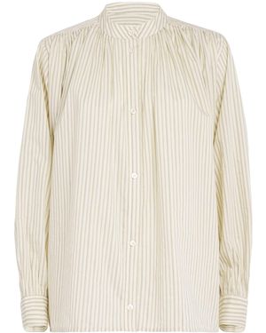 Yves Salomon Cotton-Blend Striped Blouse - White