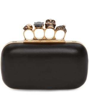 McQueen Skull-embellished Leather Clutch Bag - Black