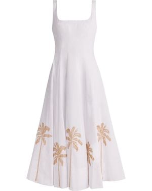 STAUD Embroidered Wells Midi Dress - White