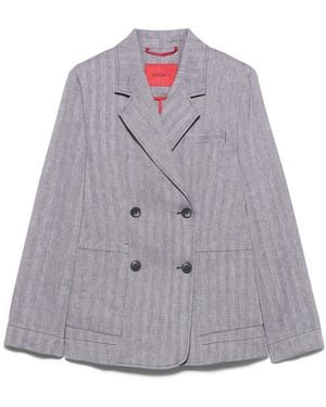 MAX&Co. Linen-Blend Herringbone Peacoat - Grey