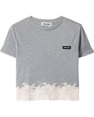 Miu Miu Recycled Silk Cropped T-Shirt - Grey