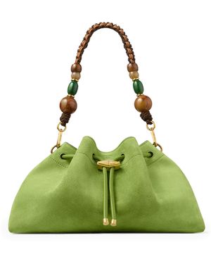 Jimmy Choo Medium Suede Cinch Beaded Bucket Bag - Green