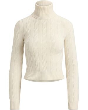 Ralph Lauren Cashmere Cable-Knit Rollneck Sweater - White