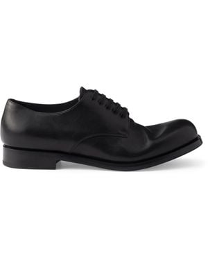 Prada Leather Antiqued Derby Shoes - Black