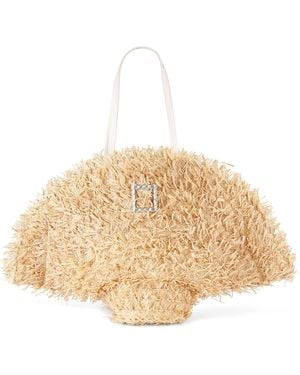 Roger Vivier Large Raffia Tres Vivier Shoulder Bag - Natural
