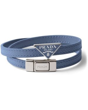 Prada Saffiano Leather Wrap Logo Bracelet - Blue