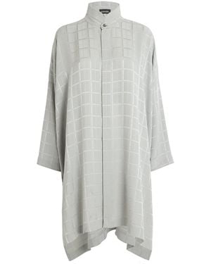 Eskandar Silk Double-Stand Collar Shirt - Grey