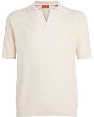 Isaia Silk Open-Collar Polo Shirt - White
