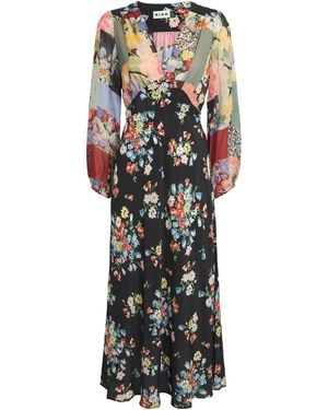 RIXO London Silk Crepe Patchwork Kalia Midi Dress - Black