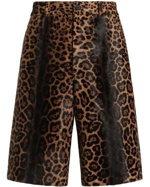 Dolce & Gabbana Leather Leopard Print Oversized Shorts - Black