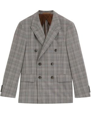 BOSS Virgin Wool-Silk Check Blazer - Grey