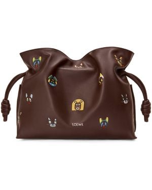Loewe Medium Leather Flamenco Cats Clutch Shoulder Bag - Brown
