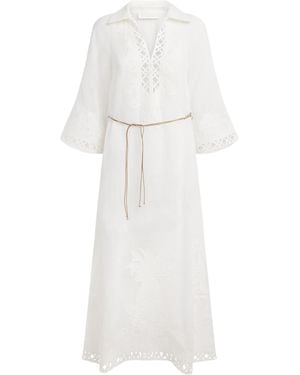Zimmermann Ramie Embroidered Indra Midi Dress - White