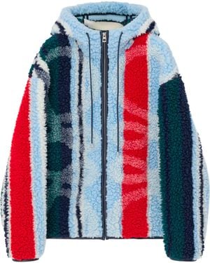 Loewe Fleece Stripe Hooded Jacket - Red