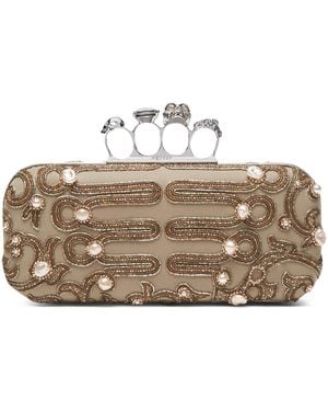 McQueen Long Bead-Embellished Knuckle Clutch Bag - Metallic