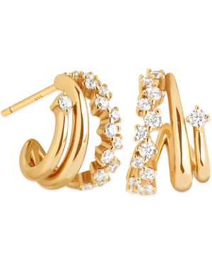 Astrid & Miyu Plated And Crystal Orbit Illusion Huggie Earrings - Metallic