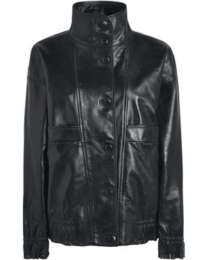 Sandro Oversized Glossy Leather Jacket - Black
