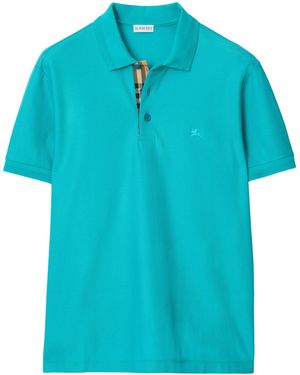 Burberry Cotton Check-Placket Slim Polo Shirt - Blue