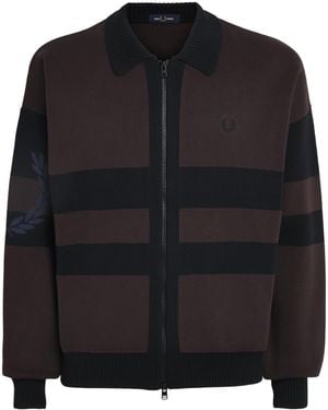 Fred Perry Cotton Stripe Zip-Up Cardigan - Black