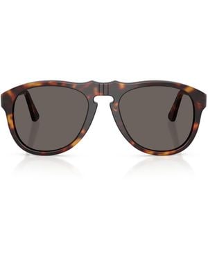 Persol Tortoiseshell Po0649Ne Total Arrow Pilot Sunglasses - Gray