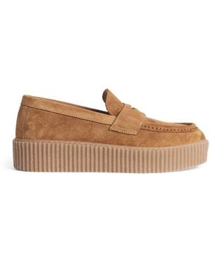 Weekend by Maxmara Suede Knurl-Textured Moccasins - Brown