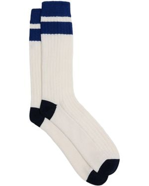 dunhill Cashmere-Cotton Stripe Socks - Blue
