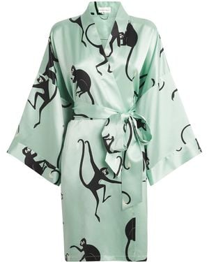 Olivia Von Halle Silk Monkey Print Mimi Robe - Green