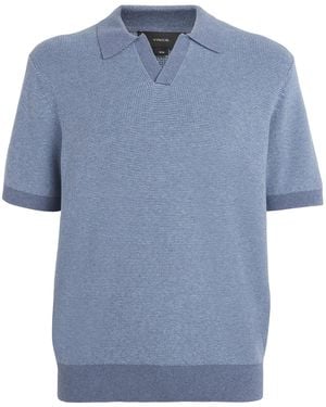 Vince Cotton-Cashmere Johnny-Collar Polo Shirt - Blue