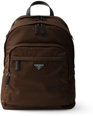 Prada Re-Nylon And Saffiano Leather Backpack - Brown