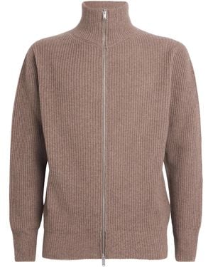 John Smedley Wool-Cashmere Mallam Zip-Up Cardigan - Brown