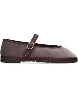 Flabelus Velvet Pierre Mary Jane Flats - Brown