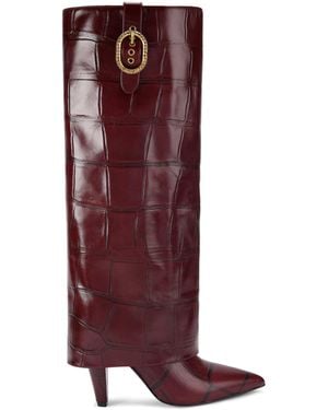 Kurt Geiger Leather Fold Over Knee-High Boots - Red