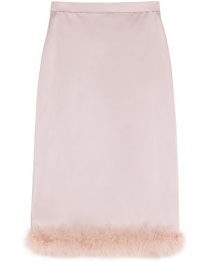 Valentino Satin Feather-Trim Skirt - Pink