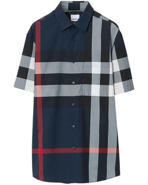 Burberry Somerton Checked Regular-fit Stretch-cotton Shirt - Blue