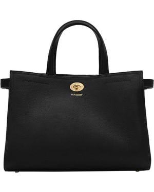 Burberry Small Leather Cotswolds Check Tote Bag - Black